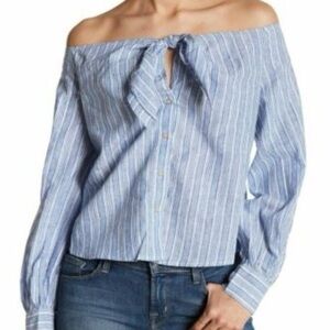 Free People Hello There Beautiful Shirt Size Medium Off-the-Shoulder Button Up.